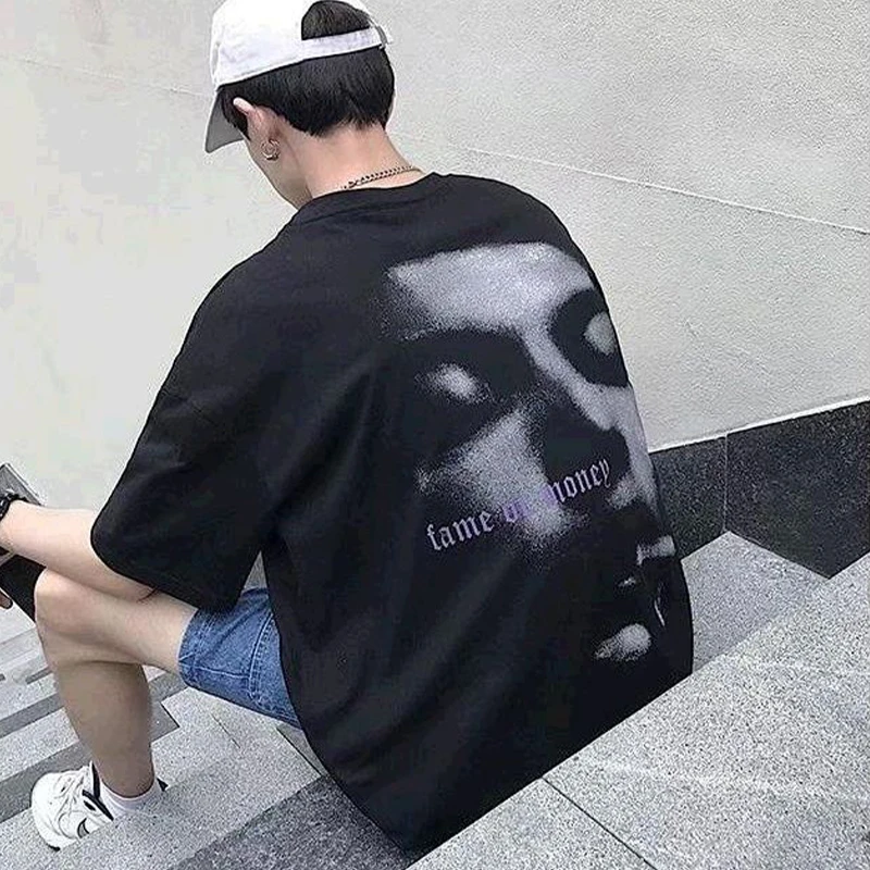 

Fashion Punk Style Print Men t-Shirt Summer Casual Cotton Oversized Anime Clothing High Quality Loose Breathable Couple Tops