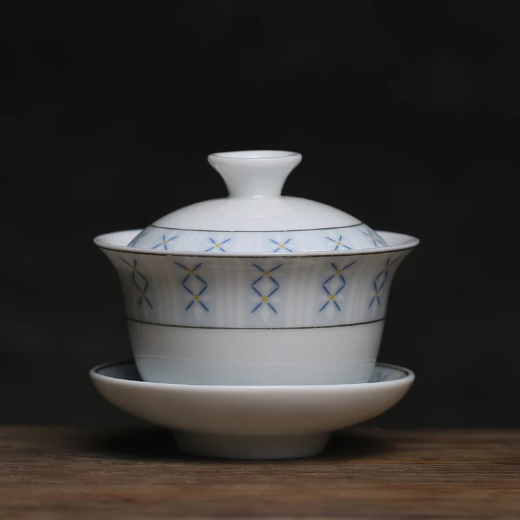 

ear flower cover bowl Sancai bowl small three cups high temperature ceramic Kung Fu tea set accessories three pieces