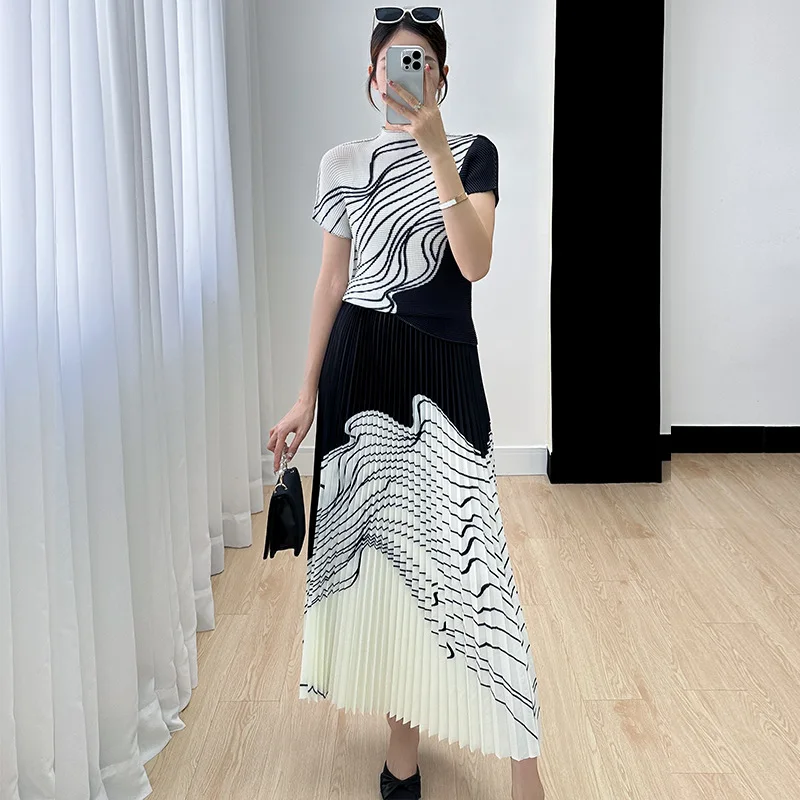 Женское плиссированное платье миаке летняя Модная рубашка с коротким рукавом и