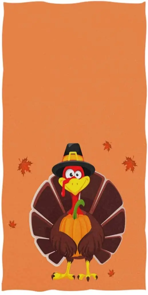 

Face Towel Thanksgiving Cute Funny Turkey Holding Pumpkin Soft Highly Absorbent Guest Large Home Decorative Hand Towels Multipur