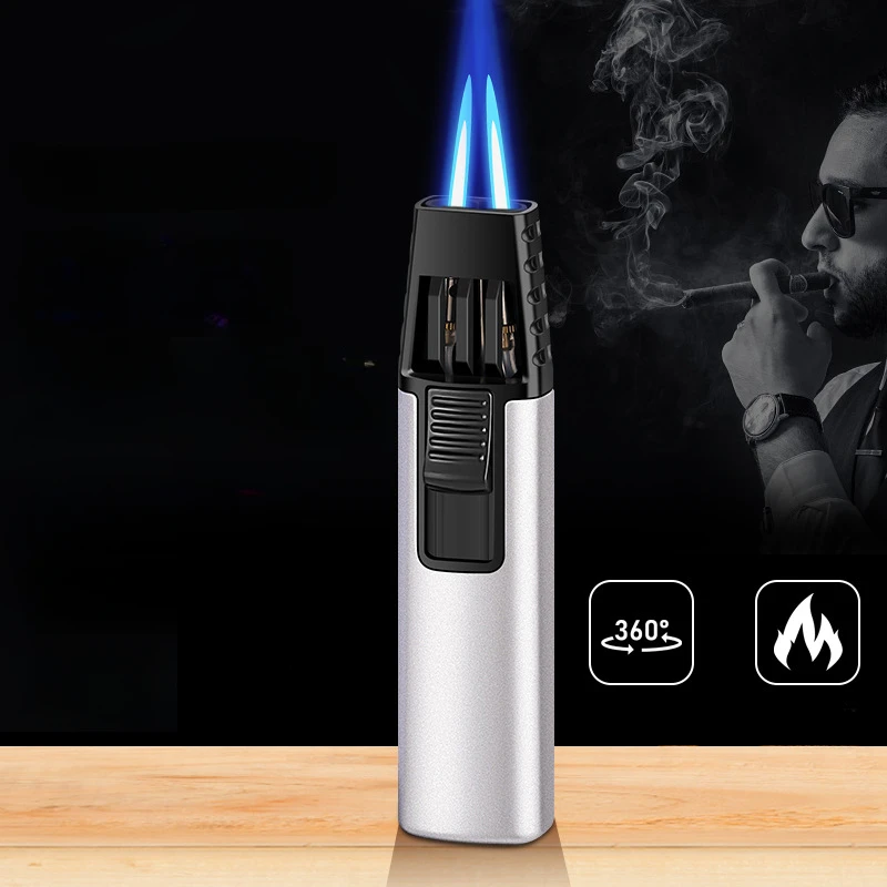 

Straight Double Flame Small Spray Gun Inflatable Windproof Lighter High Quality Small Welding Torch Smoking Accessories Gadgets