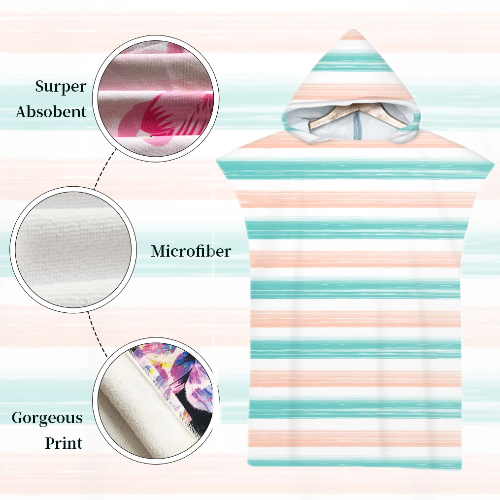 Банное полотенце с капюшоном быстросохнущее пончо из микрофибры полосатый