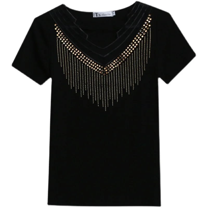 Женская летняя футболка с V-образным вырезом и коротким рукавом |