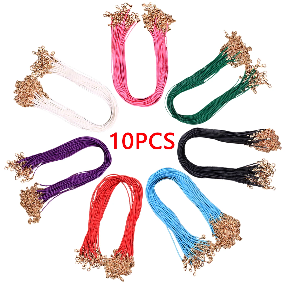 

10PCS 1.5mm Multiple Colors Leather Necklace Cord With Gold Lobster Clasp Wax Rope Chain for DIY Necklace Pendant Jewelry Making