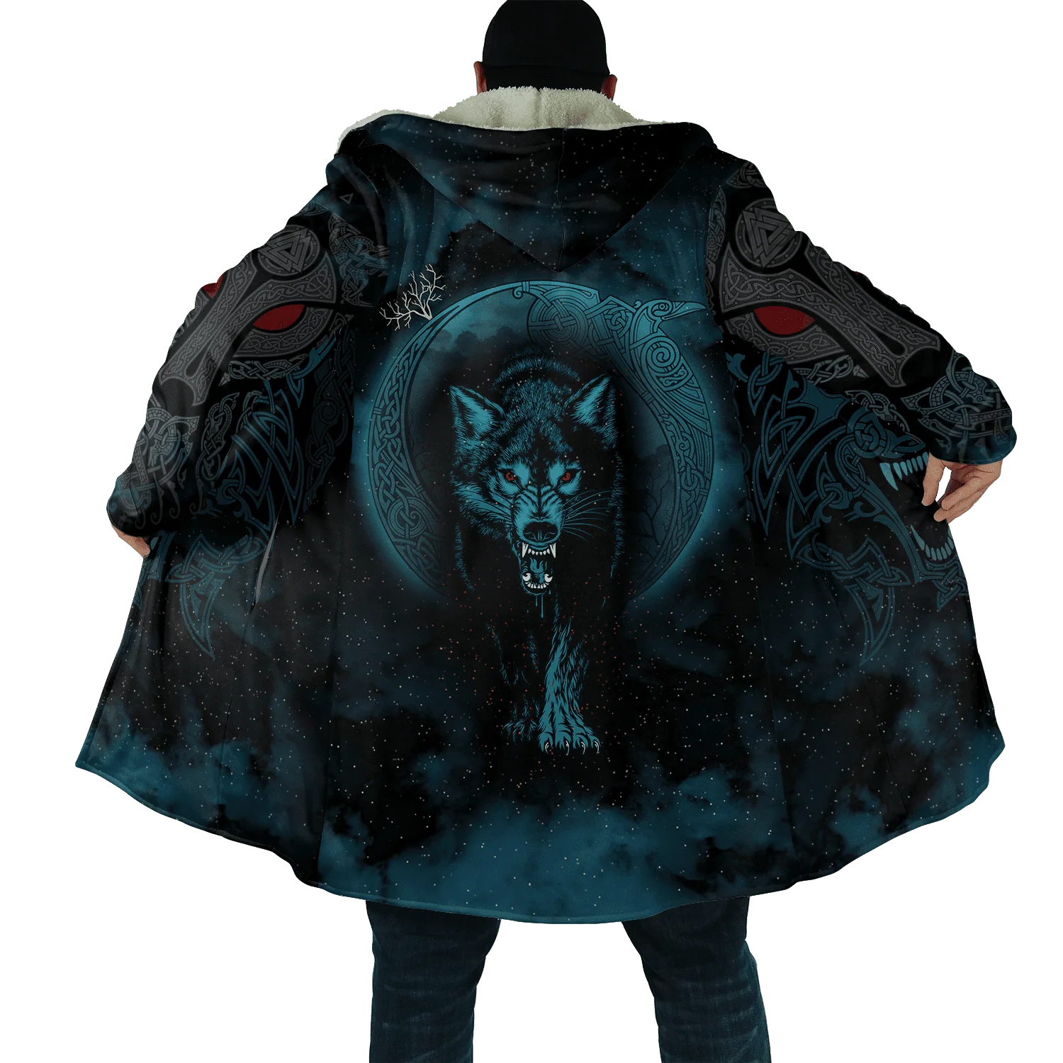 

Winter Fashion Mens Hooded cloak Viking Tattoo Wolf 3D Printing Thick Fleece wind breaker Unisex Casual Warm Hood cloak CH57