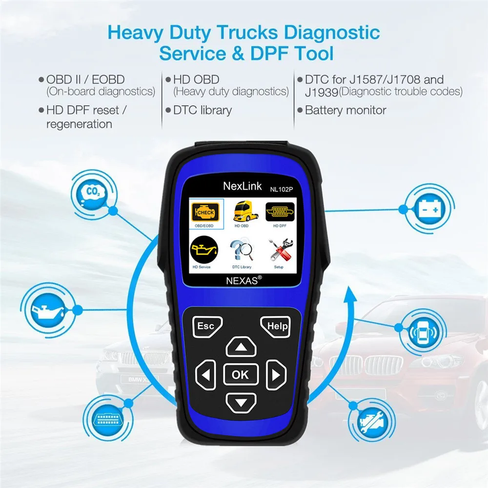NEXAS NL102P Дизельный сверхмощный автомобильный диагностический сканер DPF Regen Oil Reset