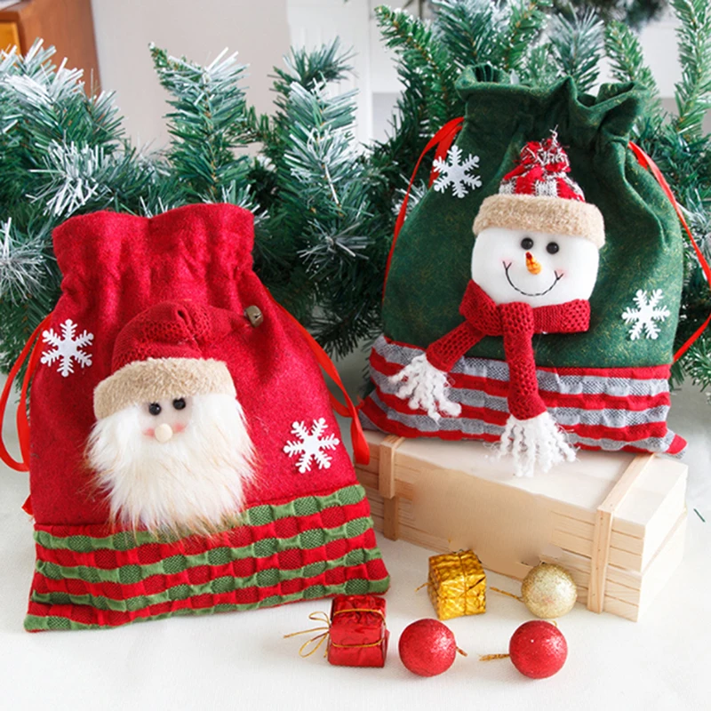 

Рождественский персональный мешочек для конфет, подходящие мешочки, искусственные плюшевые тканевые мешочки с Сантой, сумка-держатель на ш...