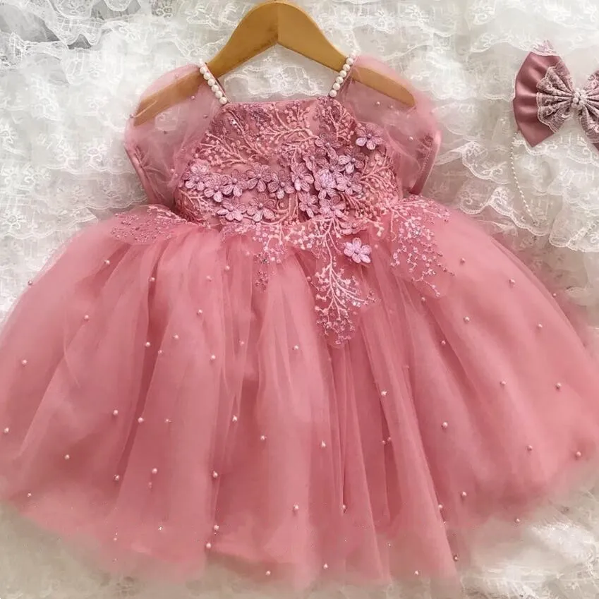 

Детское блестящее платье с розовыми пыльными розами, наряд на 1-й день рождения для новорожденных, подарки для маленьких девочек, платье для девочек с цветочным рисунком, Рождественская церемония