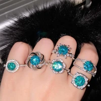 new romantic silver plated maldives solitaire open rings for women shine blue green cz stone inlay fashion jewelry wedding band