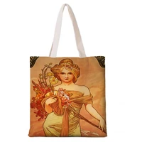 canvas bag classic art oil painting printed handbag epaulettes shopping bag school travel bag