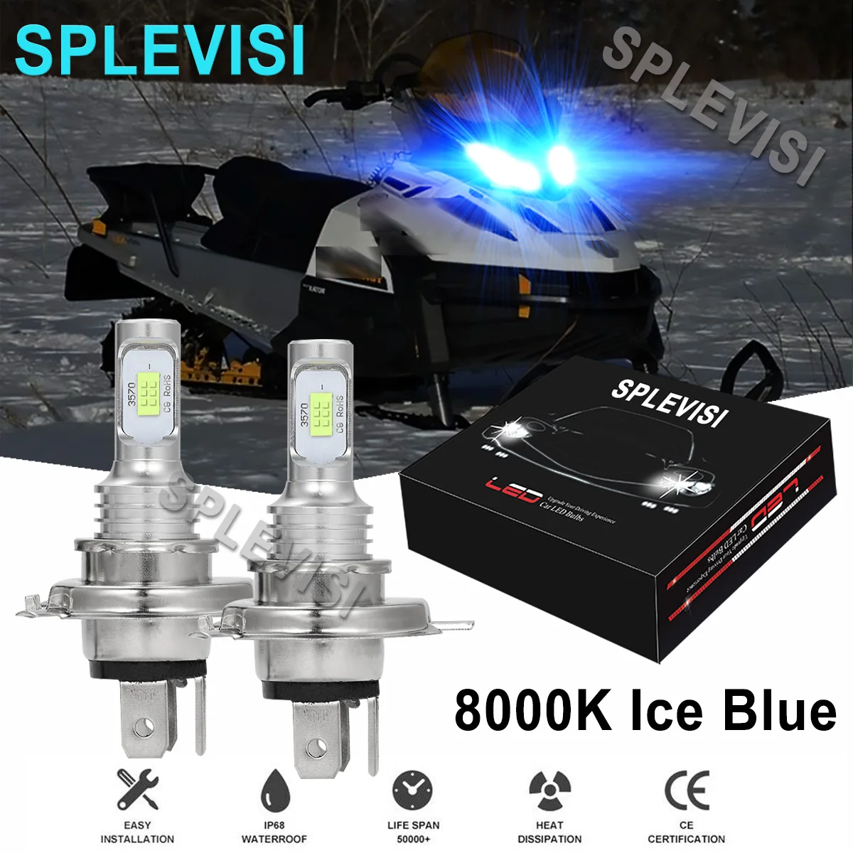 

2x 70W Ice blue LED Headlights For Ski-Doo Renegade 550F 2010-2014 Renegade 600 2010-2015 Renegade 800R 2010-2015 1200 2010-2015