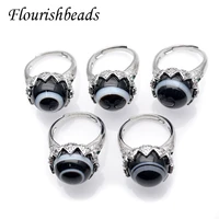 high quality eye veins dzi banded black agate rings adjustable size for women men jewelry gift 5pcslot