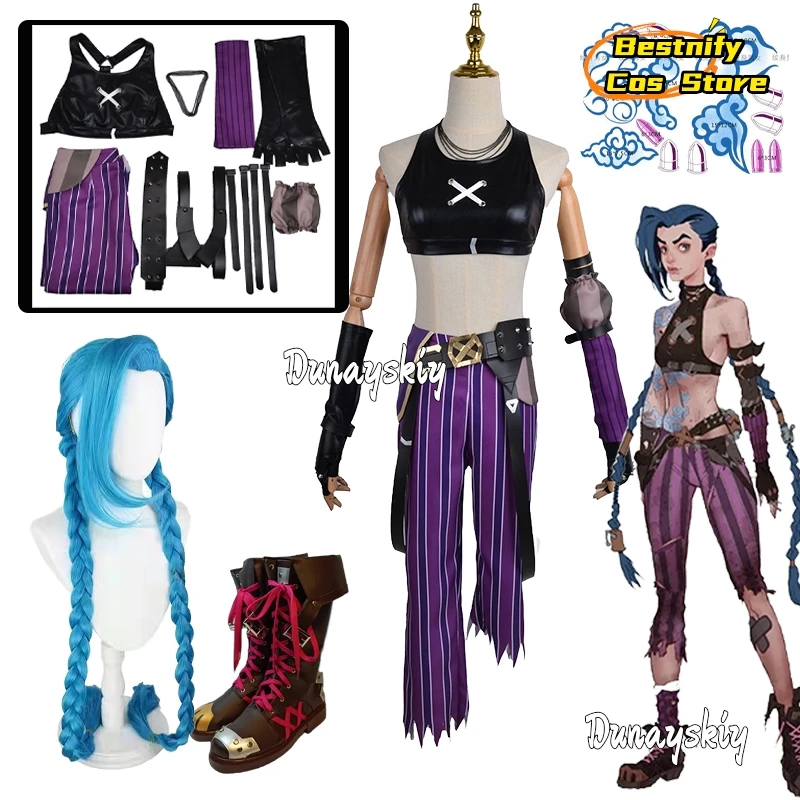 Игра LOL Arcane Jinx Star Guardian Косплей Костюм Синий Двойной Парик Хвост Cos Для Женщин