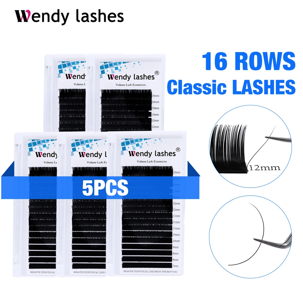 5 Pcs/Lot Eyelash Extension 16 Rows Classic False Eyelash Ｗholesale Natural Mink Individual Lash Supplies Makeup Wendy Lashes