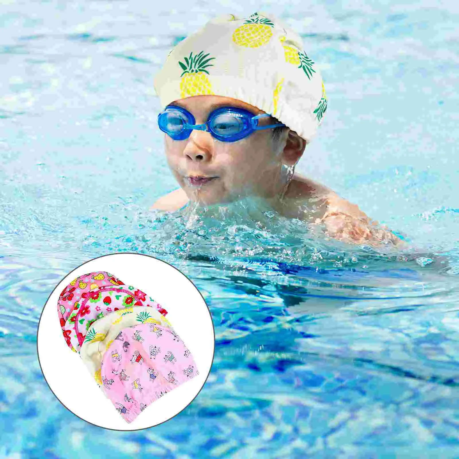 

4pcs Ears Swimming Cap Children Cartoon Swim Cap Bathing Cap Shower Caps