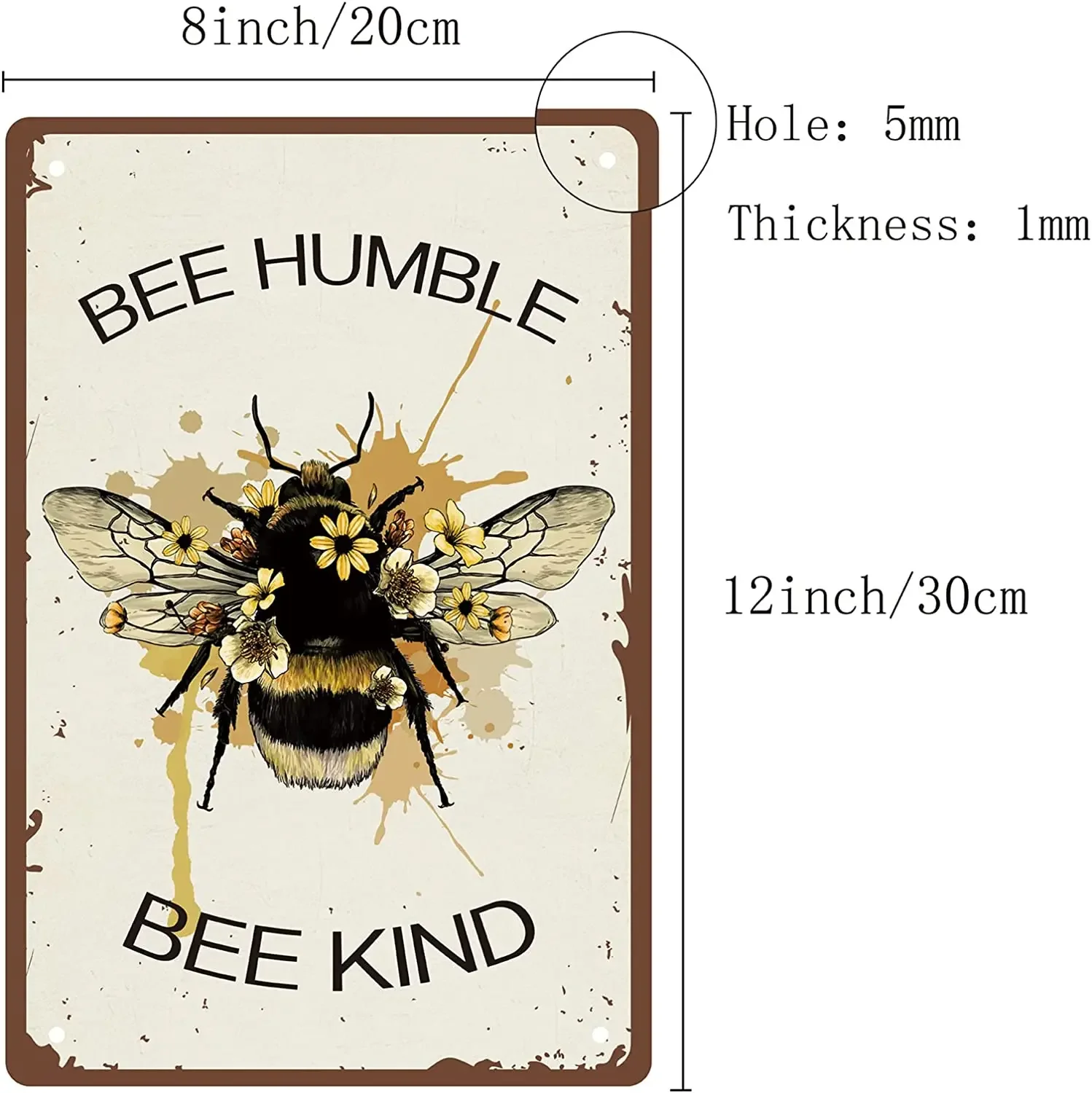 Металлическая жестяная вывеска Bee Humble Kind Ретро Винтаж Забавный Настенный Декор