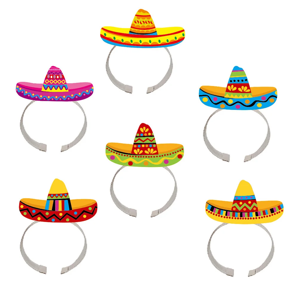 

6 Pcs Mexican Headband Hawaii Decor Decorative Hair Accessories Party Sombrero Headbands Brim Hat Paper Festival Decors Hats
