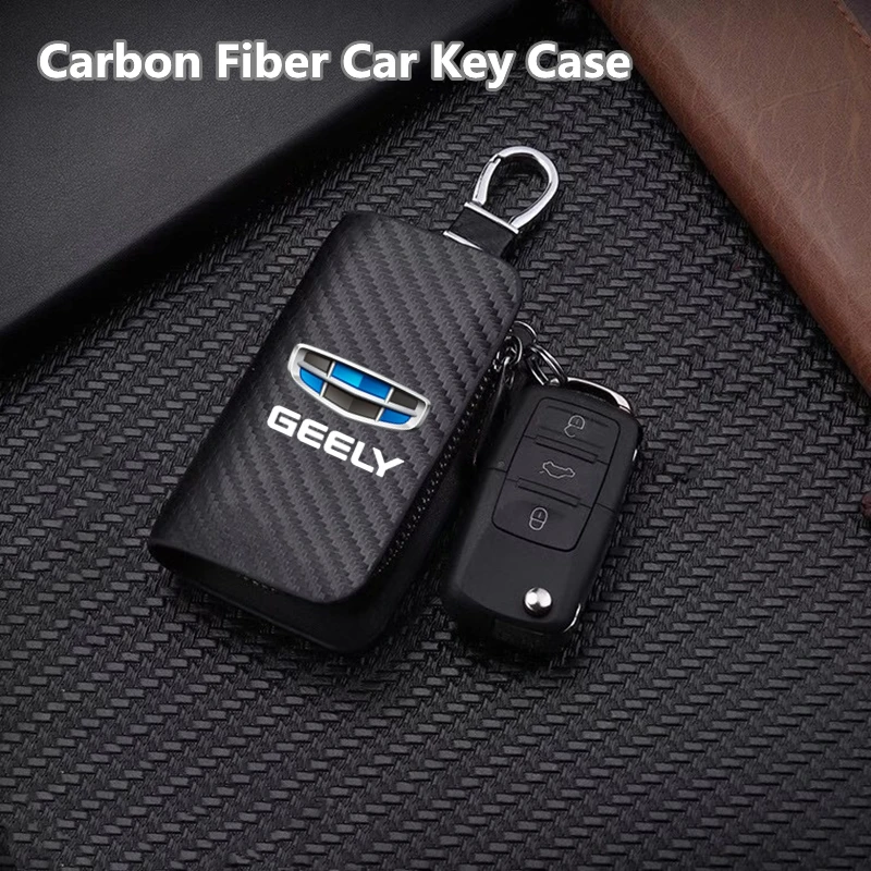 

10X6CM Car Remote Key Case Cover Fob Carbon Fiber Car Key Case For Geely Atlas Coolray Emgrand EC7 EC8 X7 EX7 CK2 CK3 GL GS