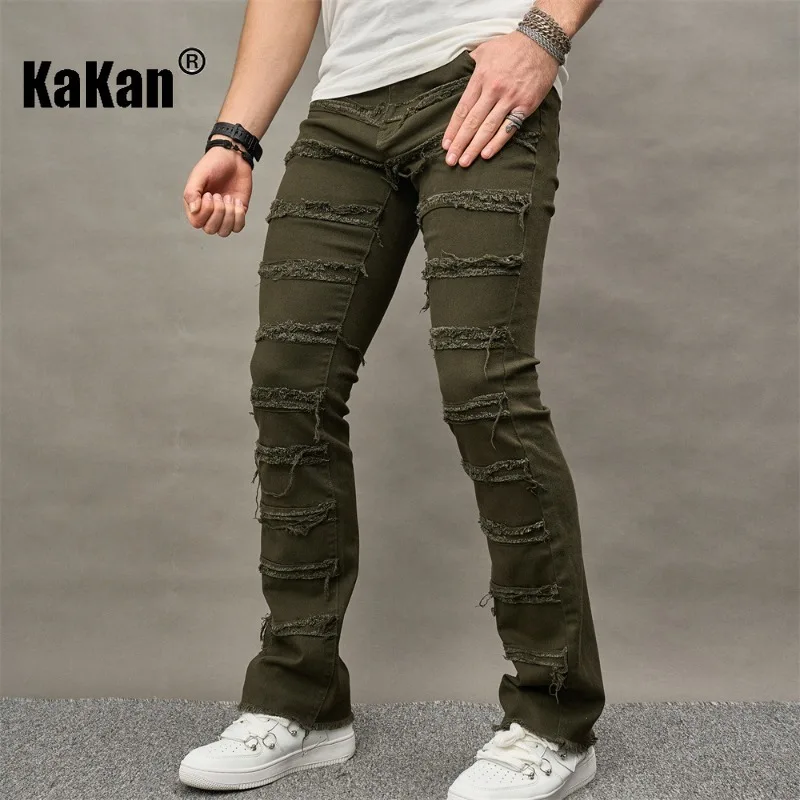 Мужские джинсы в стиле ретро Kakan модные и изношенные свободные прямые длинные