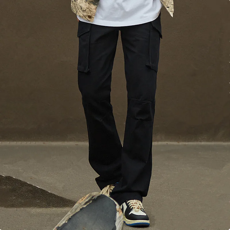 2022 New Arrivals Ankle Zipper Solid Hip Hop Men Cargo Jeans Trousers Side Pocket Black Cotton Straight Denim Pants Ropa Hombre