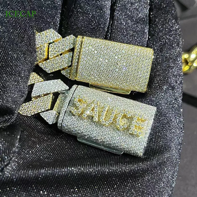 Фото Iced Out хип-хоп мужские ювелирные изделия из стерлингового серебра 925 пробы Vvs муассанит буквенная кубинская цепочка желтого золота двухцветное ожерелье наборы браслетов №3