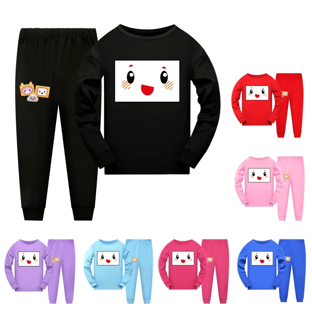 

Комплект одежды Lankybox для мальчиков и девочек, Спортивная футболка и штаны, комплект из 2 предметов, удобная Пижама, весна-осень