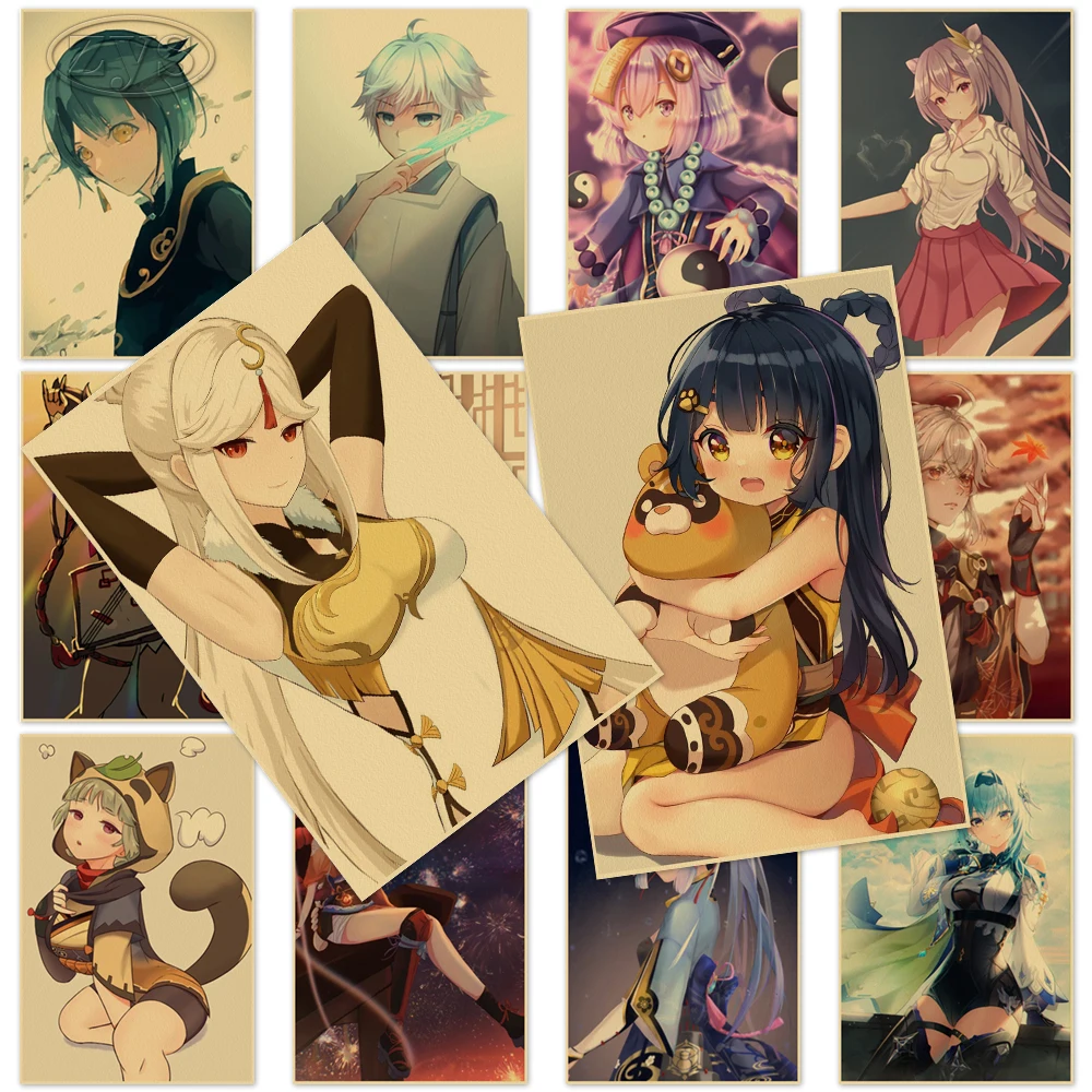 

Genshin Impact Kraft Paper Ningguang Posters and Prints Xingqiu Wall Art Keqing Picture Game Painting Mural Home Kids Room Decor