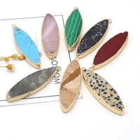 natural bamboo leaf shape stone pendants healing turquoise quartz labradorite accessories jewelry making necklace bracelet