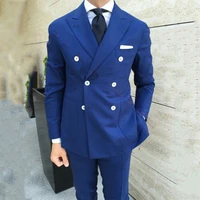 2022 fashion pants set men double breasted business suit peaked lapel formal male custom made 2pcs groom tuxedos for wedding