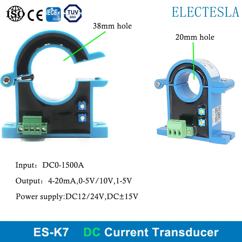 Hall Open Loop Current Signal Transducer DC Current Sensor 0-1500A Input 4-20mA 0-10V Output 20mm Hole Current Transmitter
