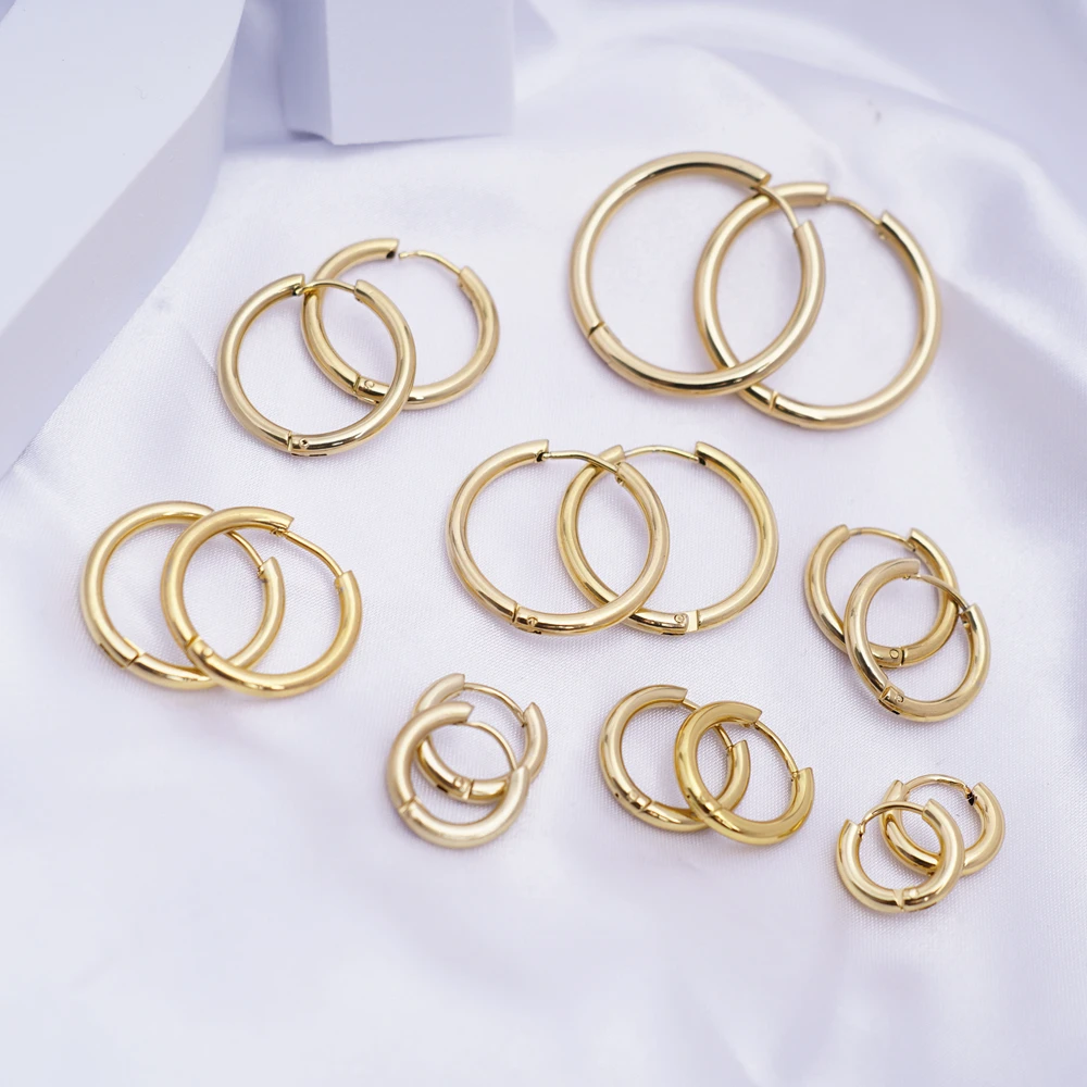 

ESSFF 8 Different Sizes Stainless Steel Ear Buckle for Women Fashion Gold Round Circle Hoop Earrings Punk Jewelry Cool Girl Gift