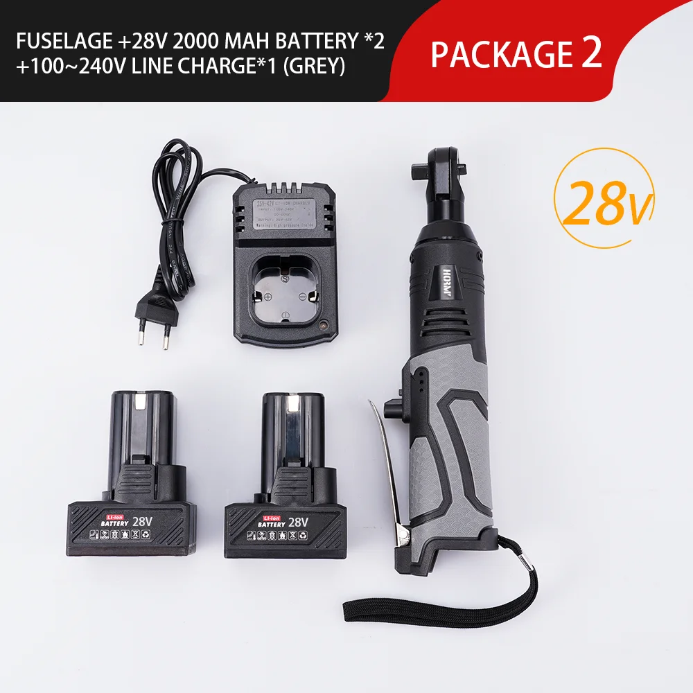 28V Cordless Electric Impact Wrench 75N.m 3/8'' Right Angle Ratchet Wrench Drill Screwdriver with Lithium-Ion Battery Power Tool