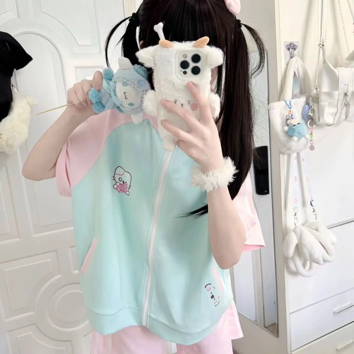 Женский спортивный комплект из 2 предметов Повседневная футболка на молнии с