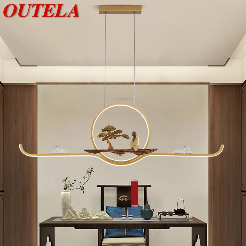 

OUTELA Modern LED 3 Colors Chandelier Ceiling Lamp Chinese Creative Zen Tea-house Hanging Light Fixture For Study Dining Room