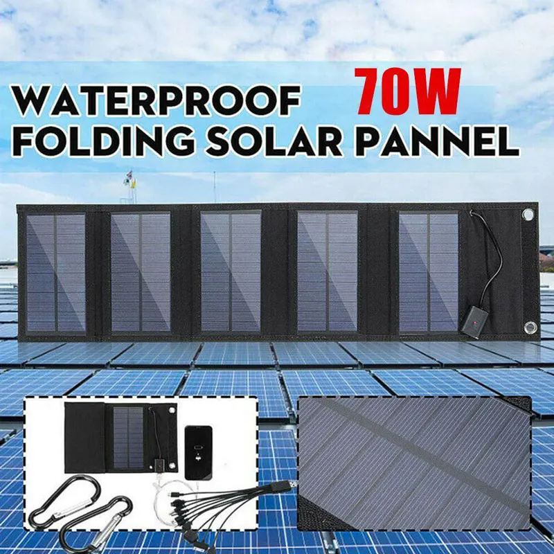 

70W Foldable Solar Panel USB 5V Solar Charger Waterproof Solar Cell Portable Outdoor Solar Battery for Camping Hiking