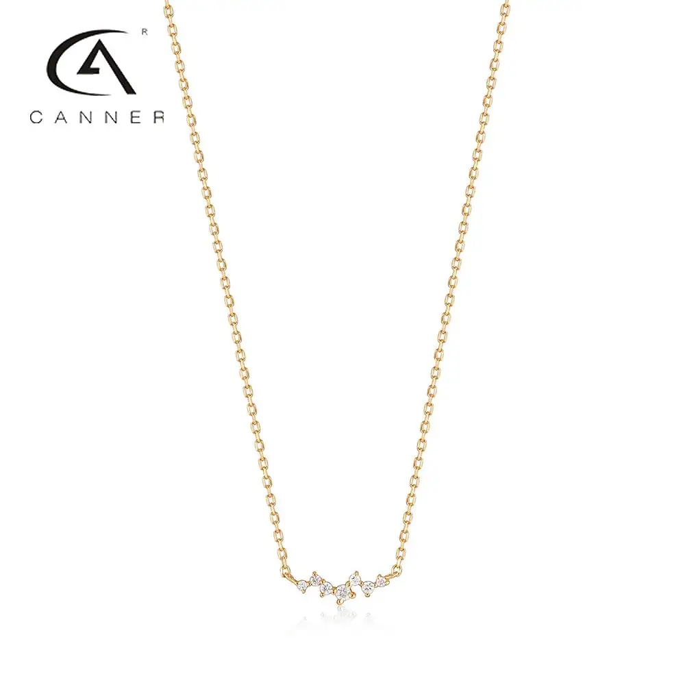 

CANNER Single Row Cluster Diamond Collarbone Necklace For Women S925 Sterling Silver Jewerly Gifts Ladies Engagement Necklace