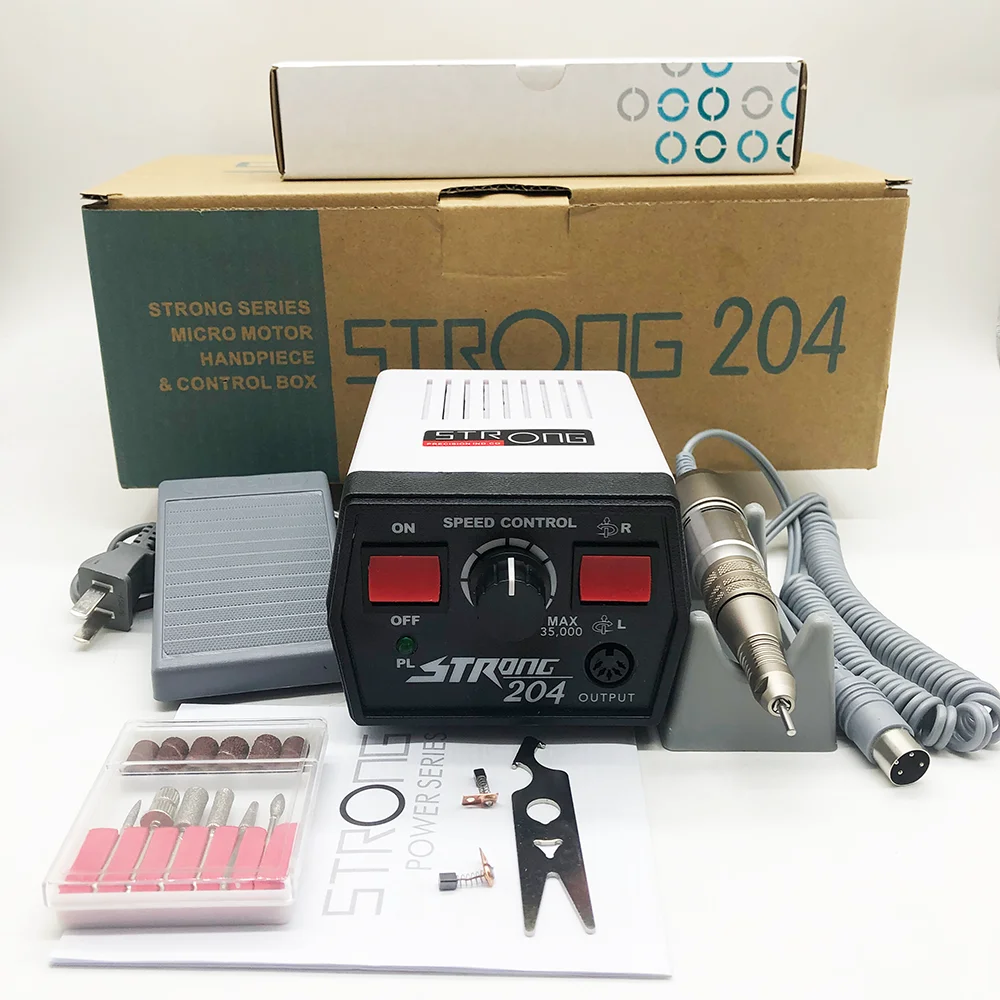 

65W Strong 210 204 Control Box + 35000RPM SDE-H200 Electric Nail Drill Handpiece Manicure Set Pedicure Tools Mill For Manicure