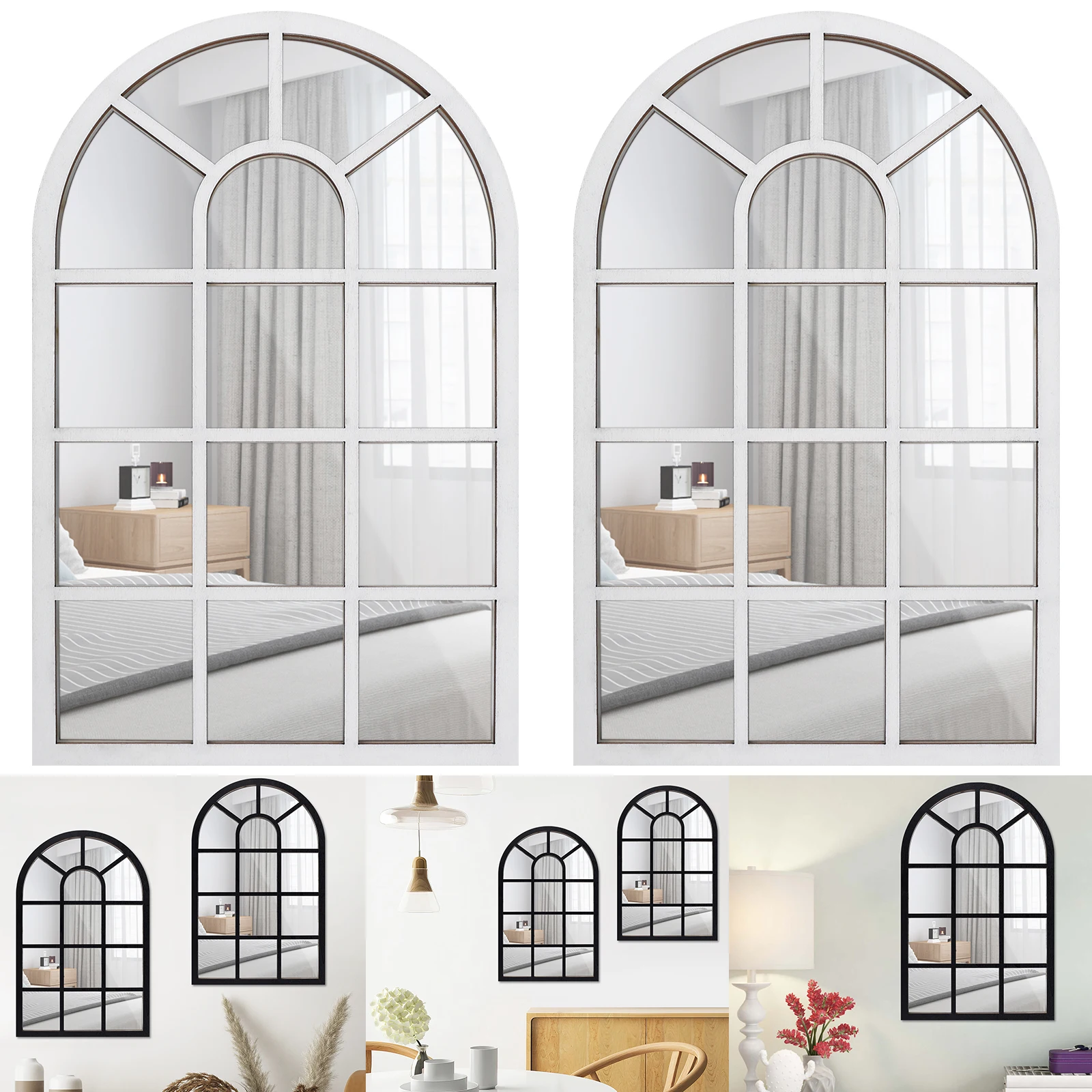 

New 2Pcs Window Wall Mirror for Wall Decor Vintage Rustic Arched Wall Mirror Decorative Farmhouse Wall Mirrors Wall Mirror