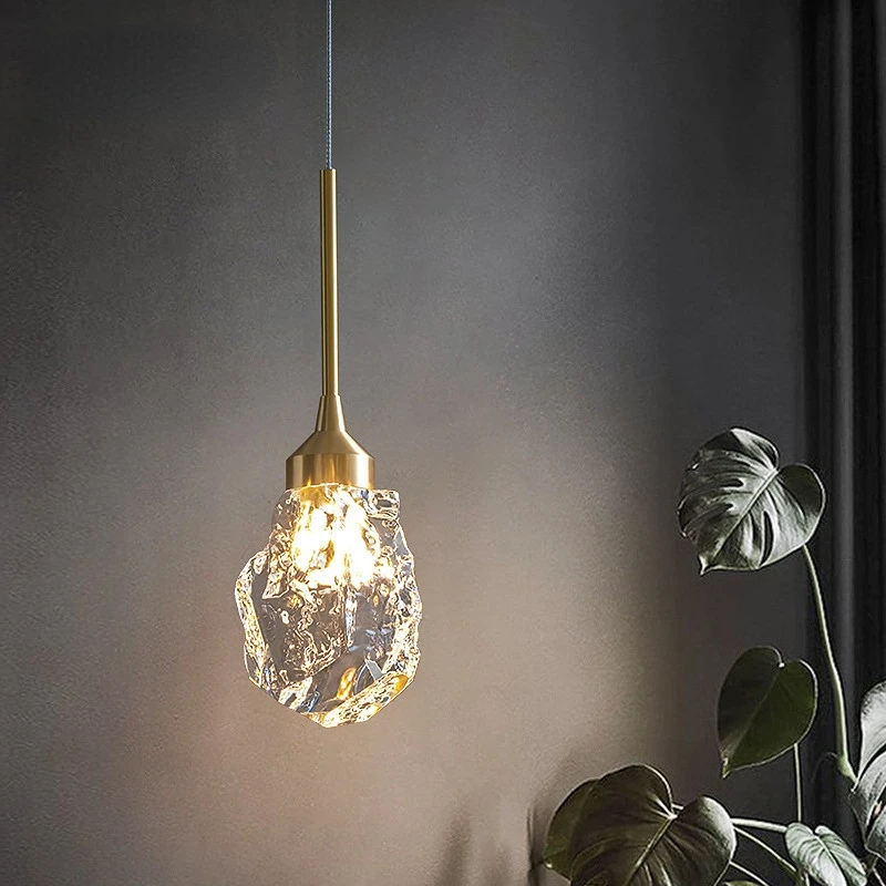 

Luxury K9 Crystal Dining Hall Pendant Lamps Creative LED Indoor Lighting Bedside Lamp In Bedroom Simple All Copper Pendant Light