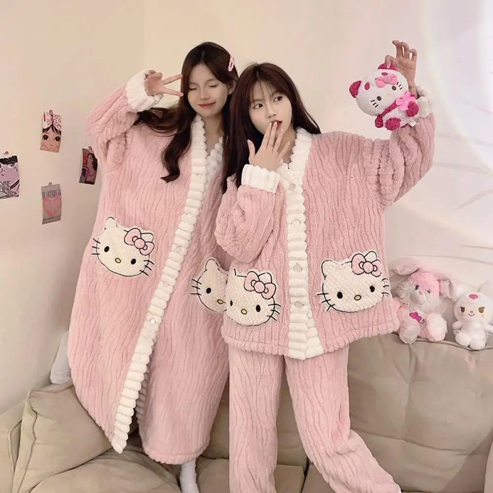 

Sanrio Hello Kitty Girl Coral Velvet Sleep Gown Anime Cartoon Kuromi Pajamas Sleepwear Sweet Warm Winter Women Homewear Gift