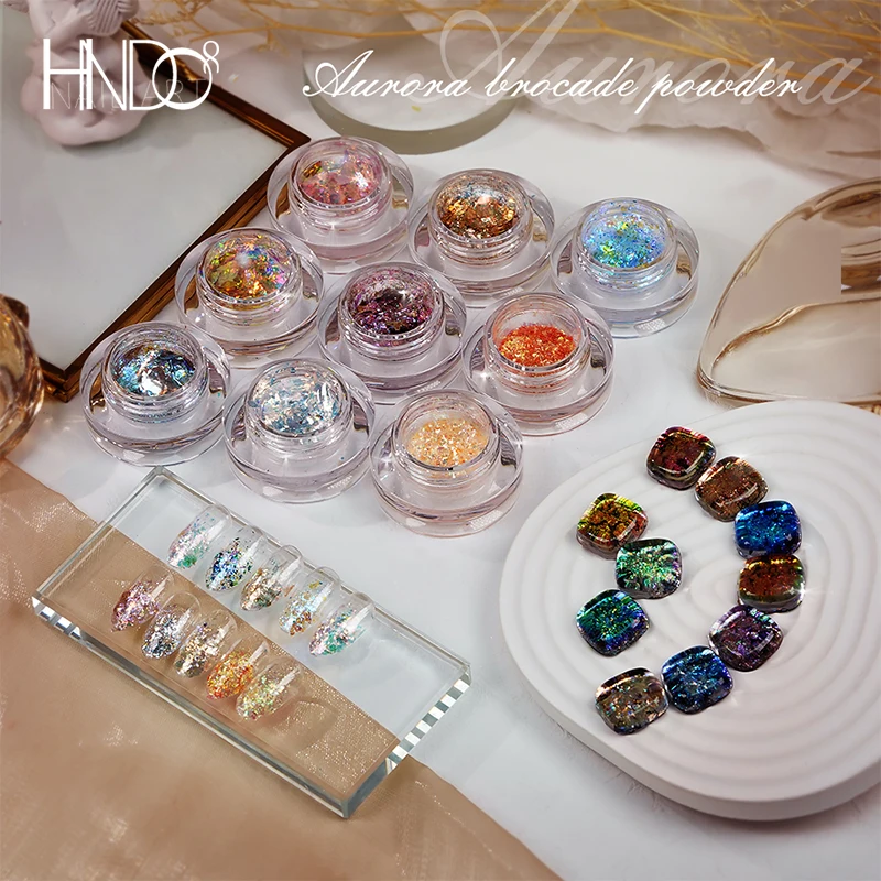 

HNDO New 20 Color Aurora Opal Powder Nail Art Decoration Colorful Flakes Glitter Iridescent Pigment Dust for Manicure Design