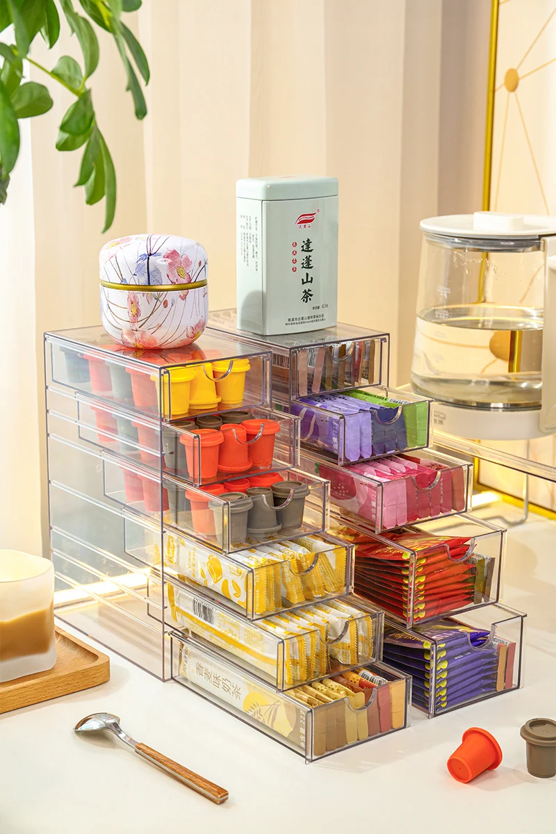 

Acrylic Capsule Coffee Storage Box Dustproof Tea Bag Storage Organizer Drawer Sorting Box Tea Coffee Sugar Container