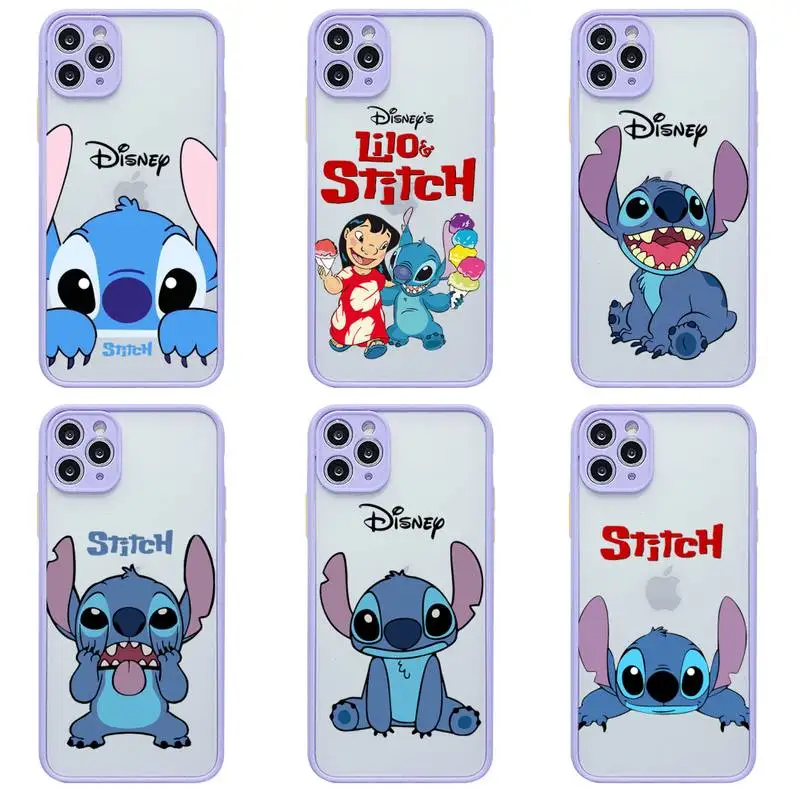 

Disney Stitch Phone Case For iphone 13 12 11 Pro Max Mini XS 8 7 Plus X SE 2020 XR Light purple Matte Transparent Cover