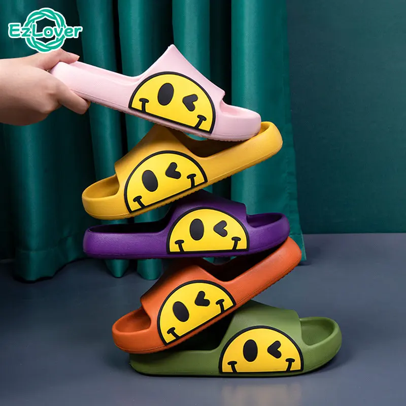 

Женские нескользящие шлепанцы Smile Face, пляжные сандалии на толстой платформе, мягкая подошва, Нескользящие, для дома и ванной, летние Тапочки