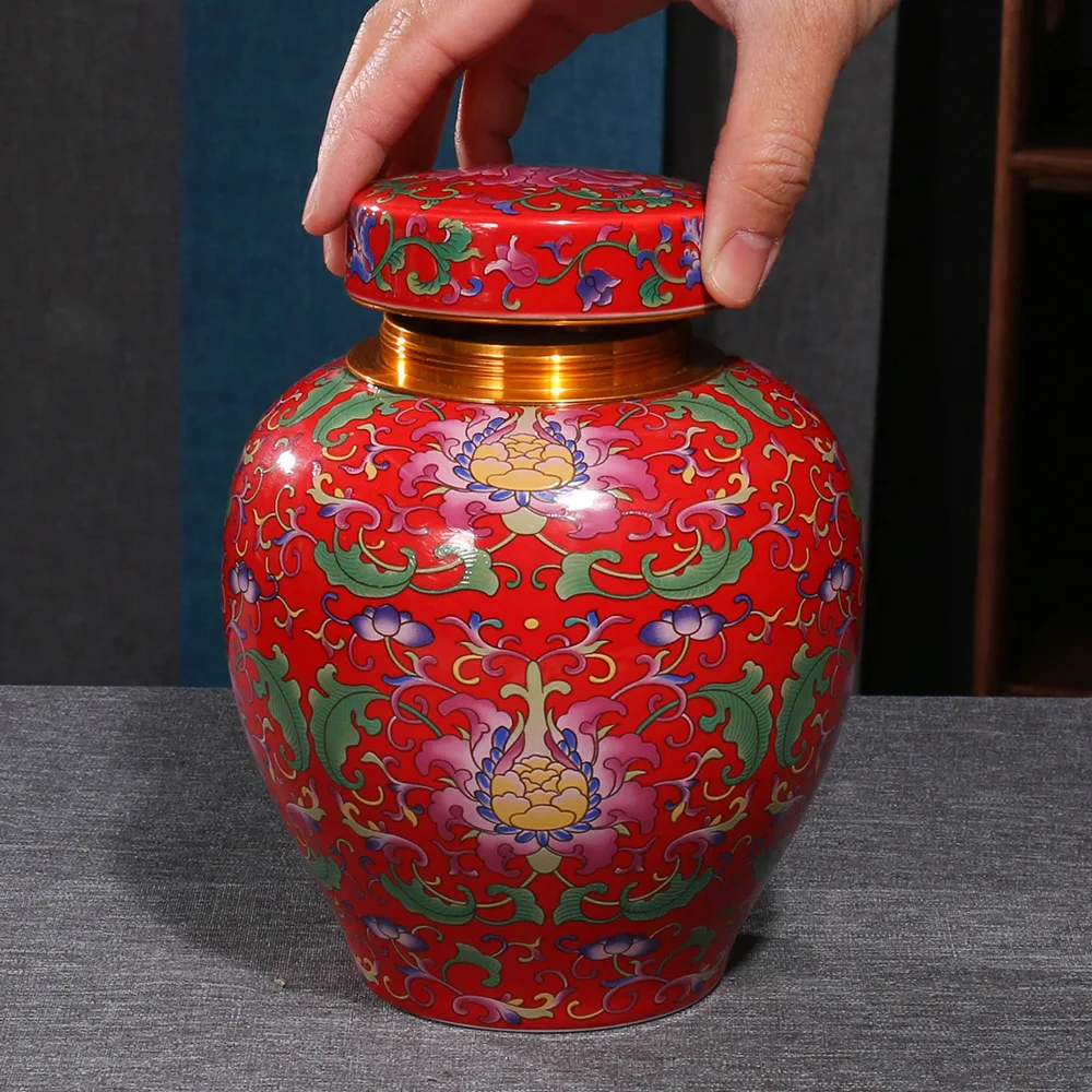 

Modern Enamel Painted Flower Storage Jar Sealed Tea Tank Moisture-proof Storage Box Candy Coffee Bean Tank Container Decoration