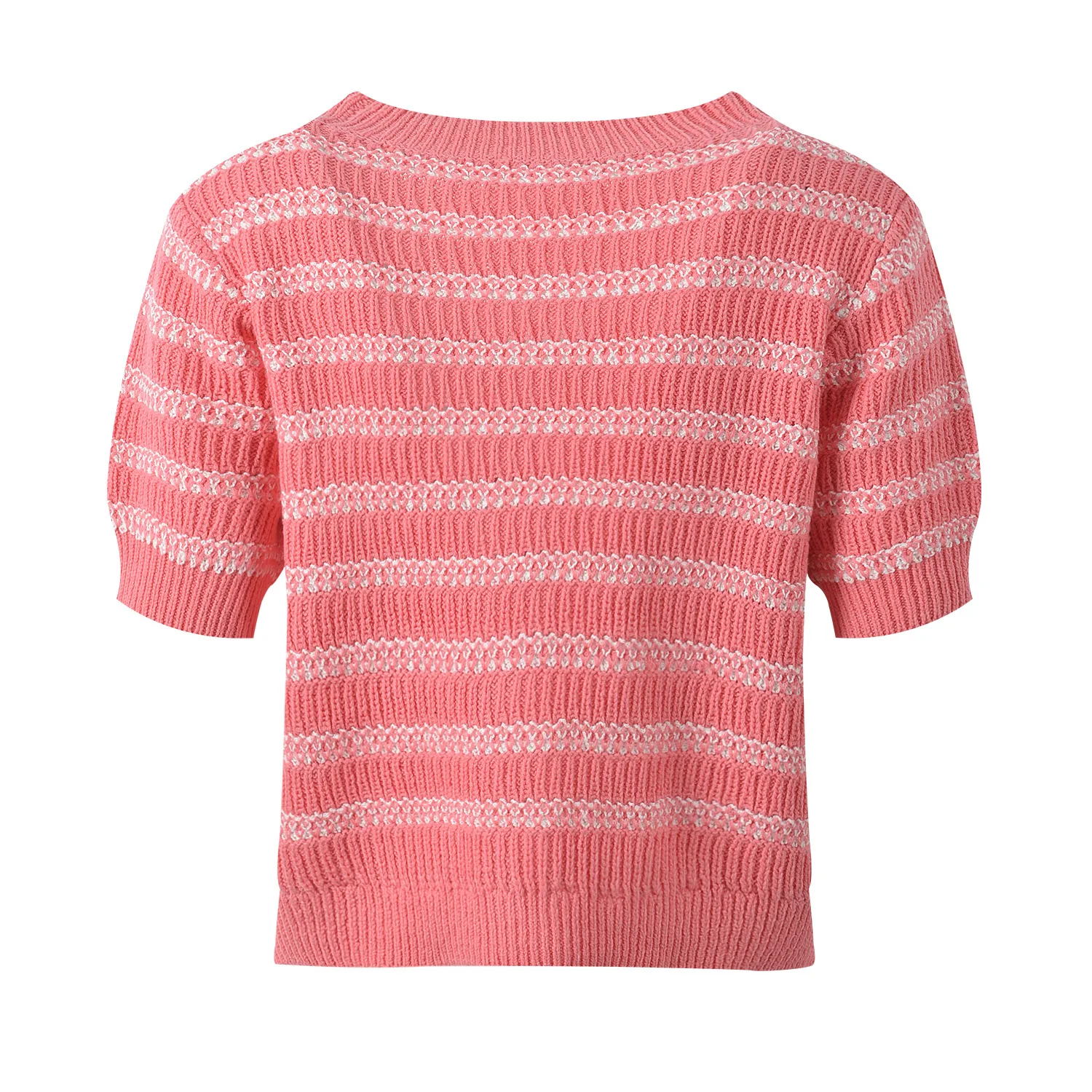 2024 Summer Contrast Color Stripe V-neck Single-Breasted Short sleeve Knit cardigan Fashion Commuter Versatile Age-Reducing S...