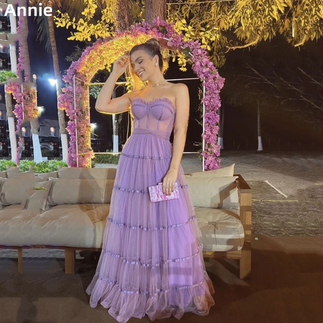 

Annie Sexy Strapless Prom Dresses Tulle Lavender Purple Cocktail Custom Evening Dresses Ladies A-line 2023 Damen Abendkleid