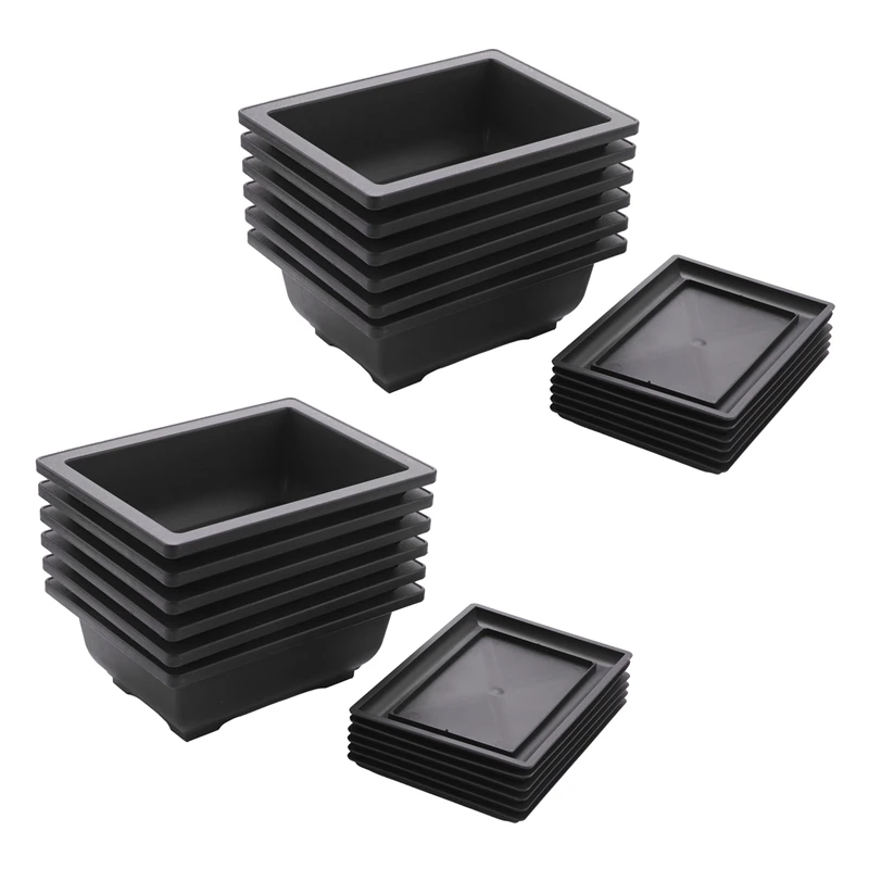 

12-Piece Bonsai Pots-Classic Deep Wet Tray With Built-In Mesh-For Plants, Flowers, Herbs, Plastic Square Pots
