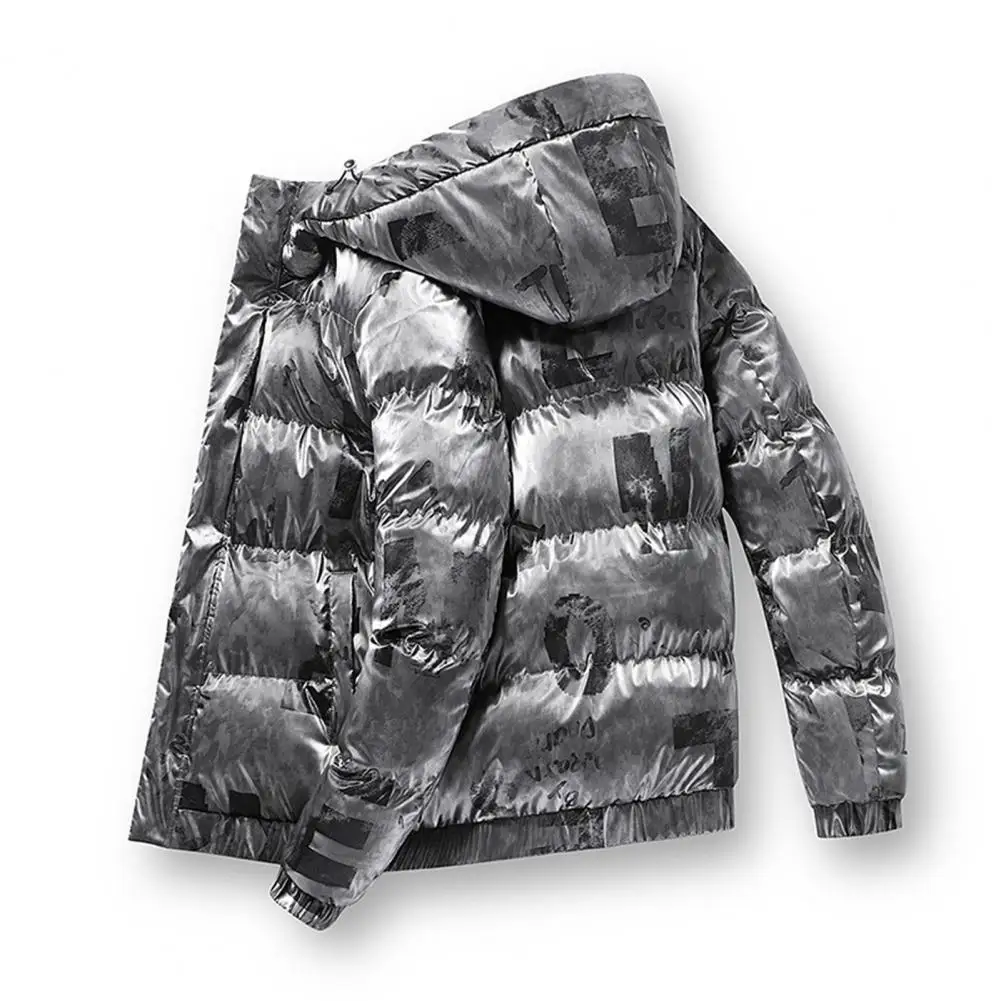 2022 New Shiny Cotton-padded Men's Graffiti Cotton-padded Men's Bread Clothes Fashion All-match Parka Coat Jacket Jacket Men