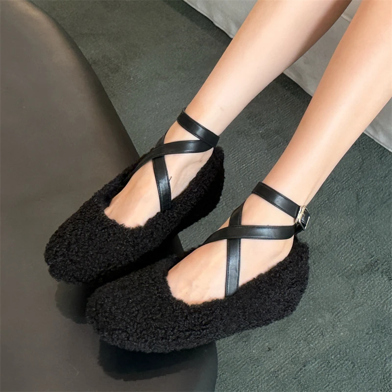 Eilyken/модные женские туфли-лодочки с меховым круглым носком элегантное платье